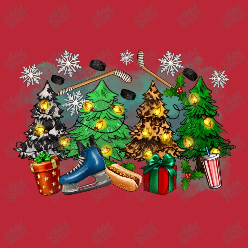 Christmas Trees With Hockey Women's V-Neck T-Shirt 7 Christmas Trees With Hockey Women's V-Neck T-Shirt - Image 5