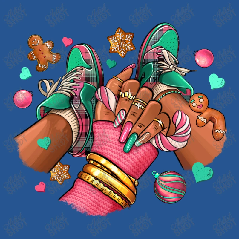 Pink Christmas Black Girl Sneakers Ladies Fitted T-Shirt 7 Pink Christmas Black Girl Sneakers Ladies Fitted T-Shirt - Image 5