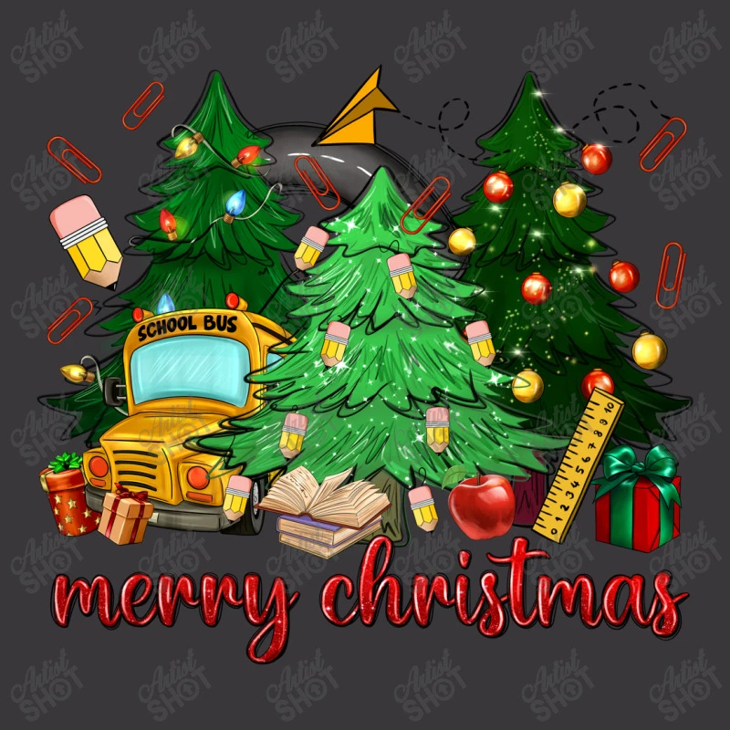 Merry Christmas School Bus Christmas Trees Ladies Curvy T-Shirt 5 Merry Christmas School Bus Christmas Trees Ladies Curvy T-Shirt - Image 3