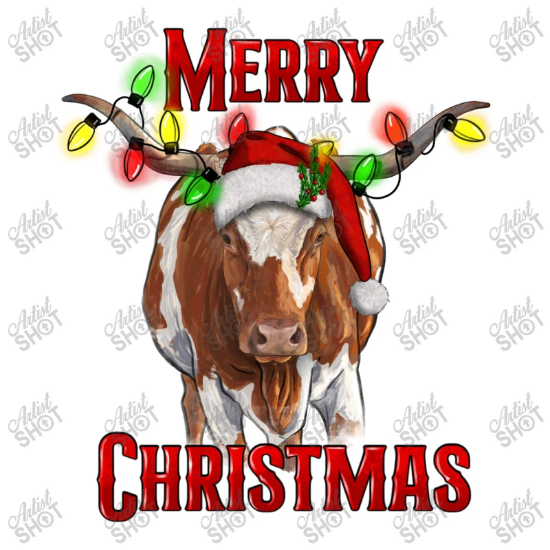 Merry Christmas Longhorn Cow Women's V-Neck T-Shirt 7 Merry Christmas Longhorn Cow Women's V-Neck T-Shirt - Image 5