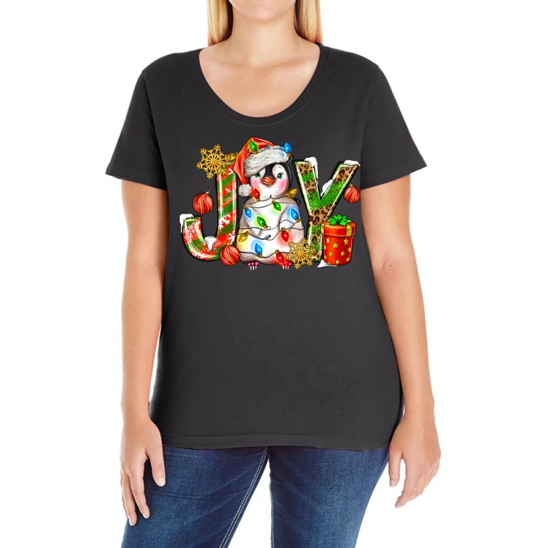 Joy Christmas Penguin Ladies Curvy T-Shirt 3 Joy Christmas Penguin Ladies Curvy T-Shirt