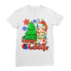 Happy Holidays Christmas Rabbit Ladies Fitted T-Shirt -Noel Outfits Store pd.2524448183.36.25058211.s3.1 front white ffffff none x0y0 154 800x800 1