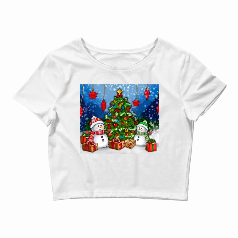 Christmas Tree And Snowmans Crop Top 3 Christmas Tree And Snowmans Crop Top