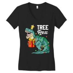 Christmas Dinosaur Tree Rex Cute Boys Kids Trex Xm Women's V-Neck T-Shirt -Noel Outfits Store pd.2526173758.72.25065799.s3.1 front black ffffff none x0y0 138 800x800 1
