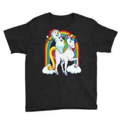 Christmas Snowman Riding Unicorn Xmas Magical Rain Youth Tee -Noel Outfits Store pd.2526174522.37.25065791.s3.1 front black ffffff none x0.5y0 128 800x800 1