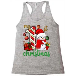 My 1st. Christmas With Cute Snowman Racerback Tank -Noel Outfits Store pd.2526246550.45.25057795.s3.1 front grey ffffff none x0y0 144 800x800 1