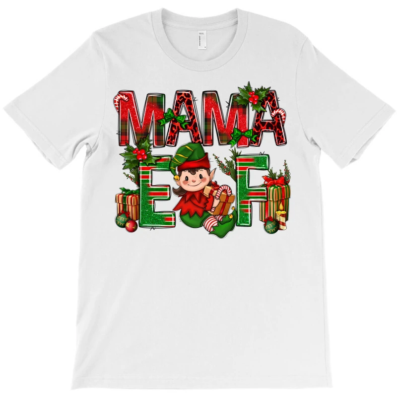 Mama Elf With Gift Christmas T-Shirt 5 Mama Elf With Gift Christmas T-Shirt - Image 3