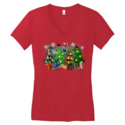 Christmas Trees With Hockey Women's V-Neck T-Shirt 9 Christmas Trees With Hockey Women's V-Neck T-Shirt -Noel Outfits Store pd.2526264133.72.25084798.s3.1 front red ffffff none x0y0 138 800x800 1