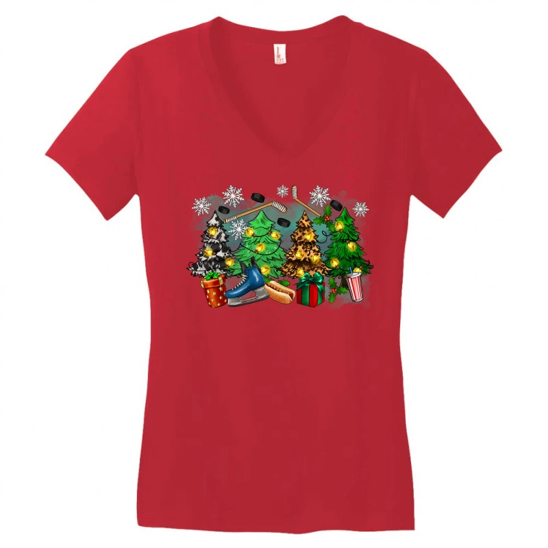 Christmas Trees With Hockey Women's V-Neck T-Shirt 5 Christmas Trees With Hockey Women's V-Neck T-Shirt - Image 3