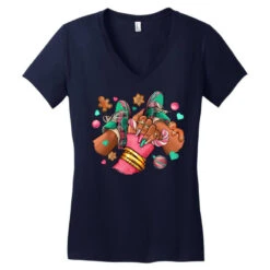 Pink Christmas Black Girl Sneakers Women's V-Neck T-Shirt -Noel Outfits Store pd.2526264517.72.25083372.s3.1 front navy ffffff none x0y0 138 800x800 1