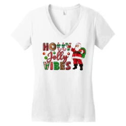 Holly Jolly Vibes Christmas With Santa Women's V-Neck T-Shirt -Noel Outfits Store pd.2526277285.72.25057754.s3.1 front white ffffff none x0y0 138 800x800 1