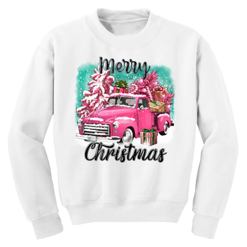 Pink Merry Christmas Truck Youth Sweatshirt 5 Pink Merry Christmas Truck Youth Sweatshirt - Image 3