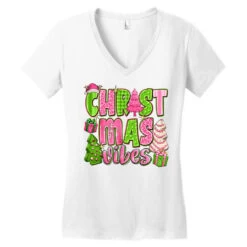 Pink Merry Christmas Trees Women's V-Neck T-Shirt -Noel Outfits Store pd.2526355817.72.25087081.s3.1 front white ffffff none x0y0 138 800x800 1