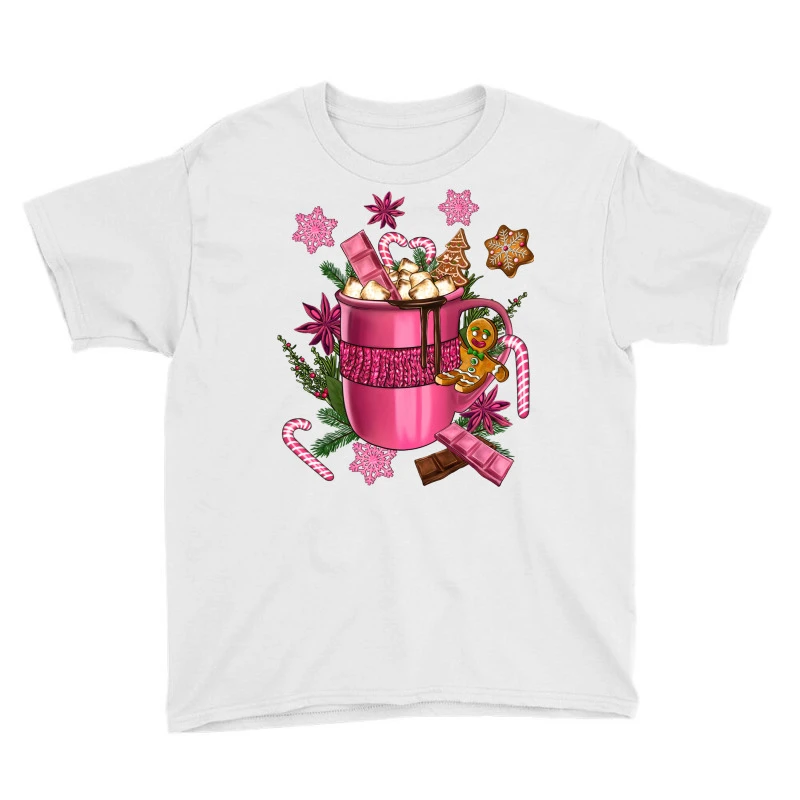 Pink Christmas Hot Chocolate Coffee Cup Youth Tee 5 Pink Christmas Hot Chocolate Coffee Cup Youth Tee - Image 3