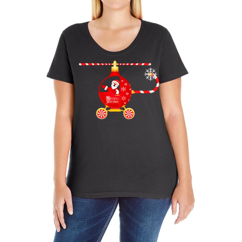 Santa Christmas Holiday Helicopter Ladies Curvy T-Shirt 3 Santa Christmas Holiday Helicopter Ladies Curvy T-Shirt