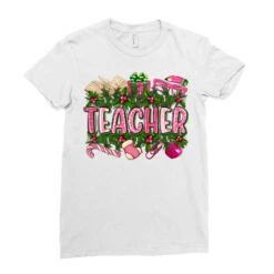 Pink Christmas Teacher Ladies Fitted T-Shirt -Noel Outfits Store pd.2526423909.36.25087075.s3.1 front white ffffff none x0y0 154 800x800 1