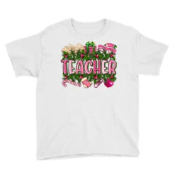 Pink Christmas Teacher Youth Tee -Noel Outfits Store pd.2526423930.37.25087075.s3.1 front white ffffff none x0y0 129 800x800 1
