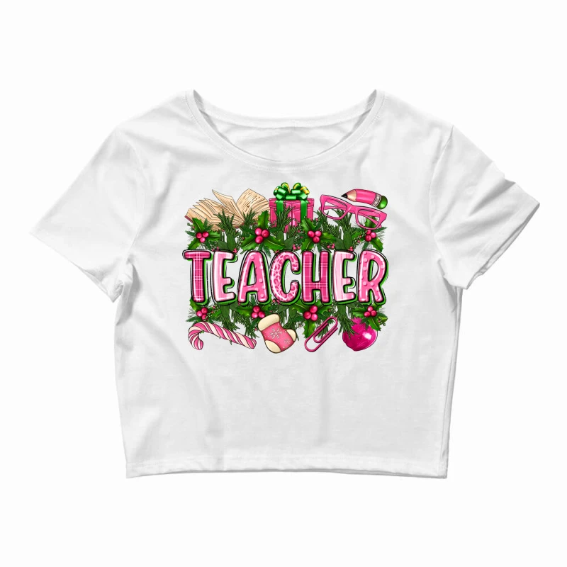 Pink Christmas Teacher Crop Top 3 Pink Christmas Teacher Crop Top