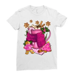 Pink Christmas Coffee Drink Ladies Fitted T-Shirt -Noel Outfits Store pd.2526425185.36.25087067.s3.1 front white ffffff none x0y0 154 800x800 1