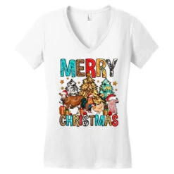 Merry Christmas Trees Farm Animals Women's V-Neck T-Shirt -Noel Outfits Store pd.2526444141.72.25087008.s3.1 front white ffffff none x0y0 138 800x800 1