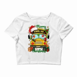 Merry Christmas School Bus And Gift Boxes Crop Top