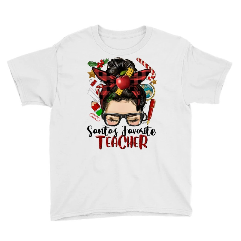 Messy Bun Christmas Teacher Youth Tee 5 Messy Bun Christmas Teacher Youth Tee - Image 3