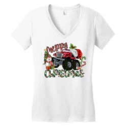 Merry Christmas Monster Truck Women's V-Neck T-Shirt -Noel Outfits Store pd.2526595072.72.25093862.s3.1 front white ffffff none x0y0 138 800x800 1