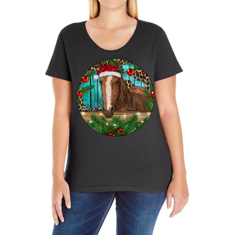 Brown Horse Christmas Ladies Curvy T-Shirt 3 Brown Horse Christmas Ladies Curvy T-Shirt