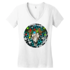 Bull Skull Christmas Women's V-Neck T-Shirt -Noel Outfits Store pd.2526673265.72.25095075.s3.1 front white ffffff none x0y0 138 800x800 1