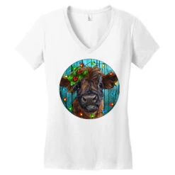 Calf Christmas Women's V-Neck T-Shirt -Noel Outfits Store pd.2526674679.72.25095098.s3.1 front white ffffff none x0y0 138 800x800 1