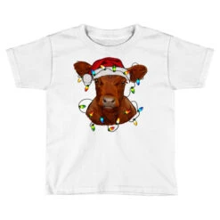 Christmas Baby Red Angus Calf With Lights Toddler T-shirt