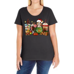 Christmas Coffee Cups With Beagle Ladies Curvy T-Shirt
