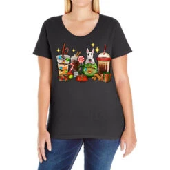 Christmas Coffee Cups With Bull Terrier Ladies Curvy T-Shirt