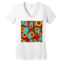 Christmas Sunflower Seamless Digital Paper Women's V-Neck T-Shirt -Noel Outfits Store pd.2526692727.72.25095015.s3.2 front white ffffff none x0y0 138 800x800 1