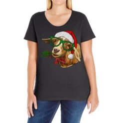 Christmas Glasses Goat Ladies Curvy T-Shirt