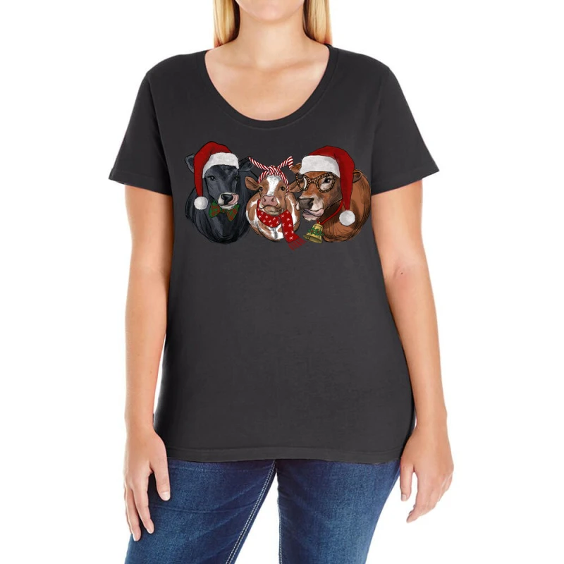 Christmas Cows Ladies Curvy T-Shirt 3 Christmas Cows Ladies Curvy T-Shirt
