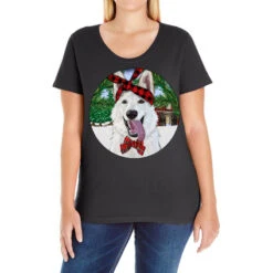 Christmas White Shepherd With Cowhide Ladies Curvy T-Shirt