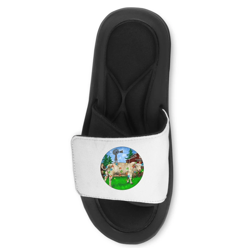 Christmas Charolais Bull And Barnyard Slide Sandal 4 Christmas Charolais Bull And Barnyard Slide Sandal - Image 2