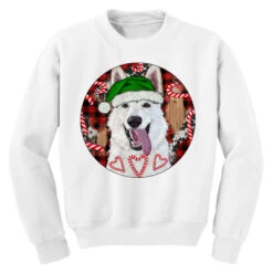 Christmas White Shepherd With Buffalo Plaid Youth Sweatshirt -Noel Outfits Store pd.2526725638.52.25095398.s3.1 front white ffffff none x0y0 169 800x800 1