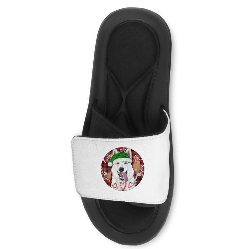 Christmas White Shepherd With Buffalo Plaid Slide Sandal 4 Christmas White Shepherd With Buffalo Plaid Slide Sandal - Image 2