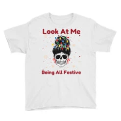 Look At Me Being All Festive Funny Christmas Youth Tee -Noel Outfits Store pd.2526746680.37.25095540.s3.1 front white ffffff none x0y0 129 800x800 1