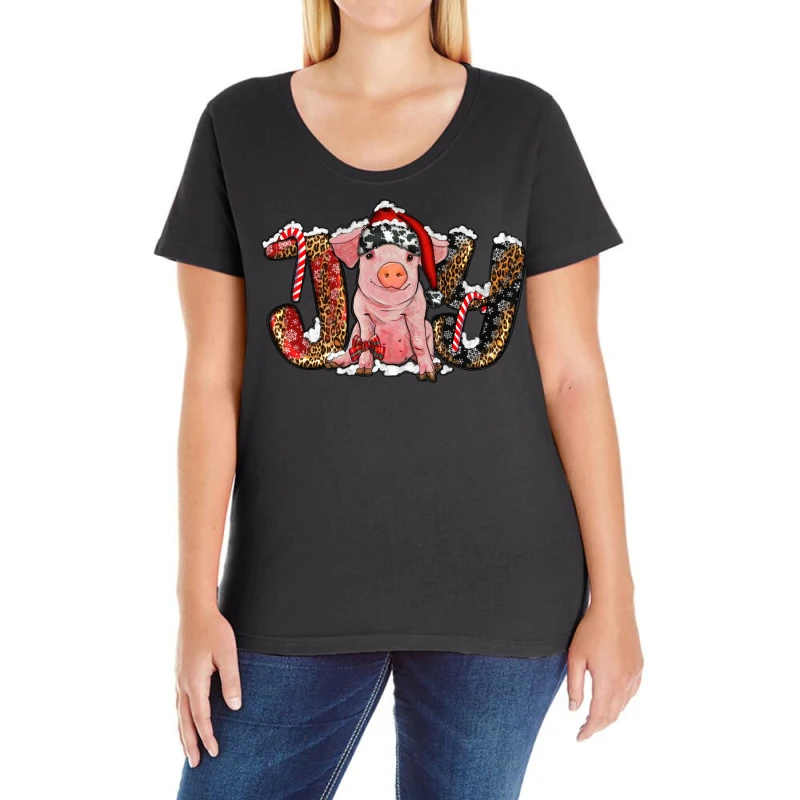 Christmas Joy With Pig Ladies Curvy T-Shirt 3 Christmas Joy With Pig Ladies Curvy T-Shirt