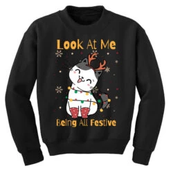 Look At Me Being All Festive Funny Cat Christmas Youth Sweatshirt -Noel Outfits Store pd.2526787349.52.25097046.s3.1 front black ffffff none x9.5y0 150 800x800 1
