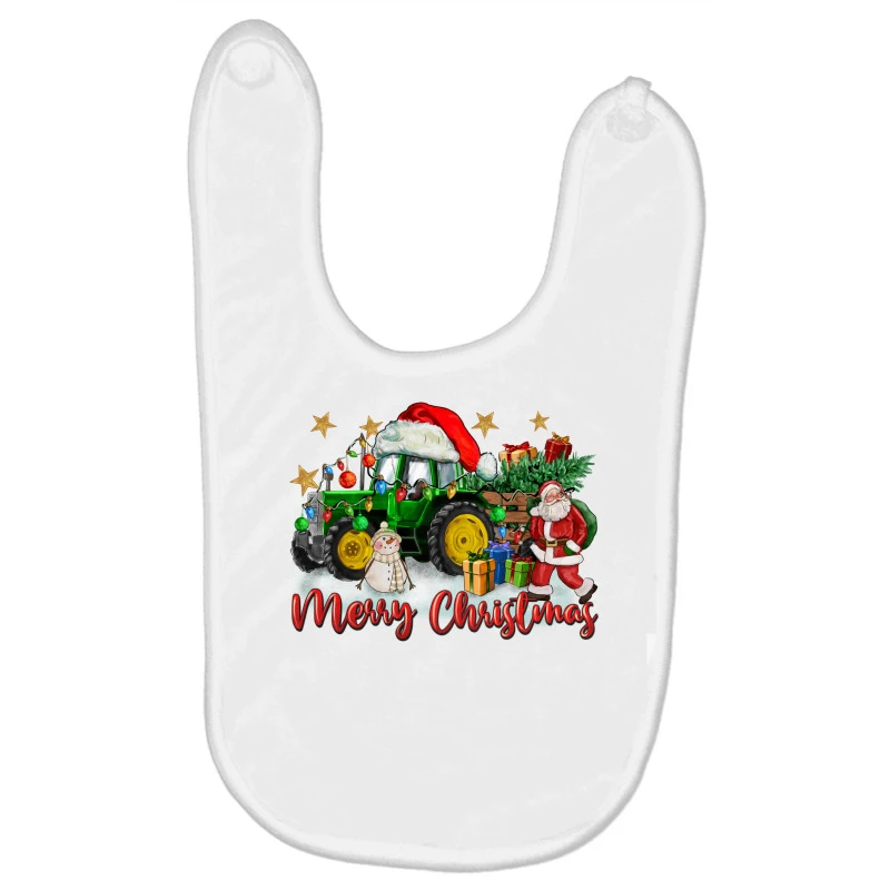 Christmas Green Tractor With Santa And Snowman Baby Bibs 3 Christmas Green Tractor With Santa And Snowman Baby Bibs