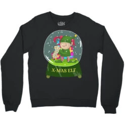 Snow Globe Believe Elf Xmas Funny Christmas Elf Gi Crewneck Sweatshirt -Noel Outfits Store pd.2527021773.32.25094029.s3.1 front black ffffff none x0y0 124 800x800 1