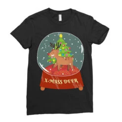 Snow Globe Reindeer Christmas Tree Believe Rudolph Ladies Fitted T-Shirt -Noel Outfits Store pd.2527022163.36.25094023.s3.1 front black ffffff none x0y0 154 800x800 1