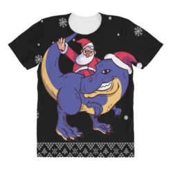 Santa Riding Dinosaur Ugly Christmas Xmas Matching All Over Women's T-shirt -Noel Outfits Store pd.2527027342.108.25095619.s3.1 front customized 111111 none x45ym3 294 800x800 1