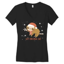 Santa Sloth Christmas Merry Slothmas Snowflake Women's V-Neck T-Shirt -Noel Outfits Store pd.2527027469.72.25097642.s3.1 front black ffffff none x0y0 138 800x800 1