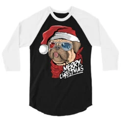 Santa Pug Christmas Merry Pugmas Dog Lover Xma 3/4 Sleeve Shirt -Noel Outfits Store pd.2527027829.33.25097646.s3.1 front black and white ffffff none x0y0 150 800x800 1