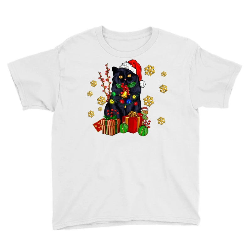 Black Cat Meowy Christmas Youth Tee 5 Black Cat Meowy Christmas Youth Tee - Image 3